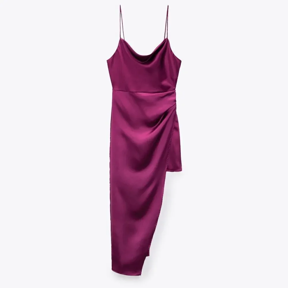 Zara SATIN EFFECT ASYMMETRIC DRESS New - Picture 11 of 12